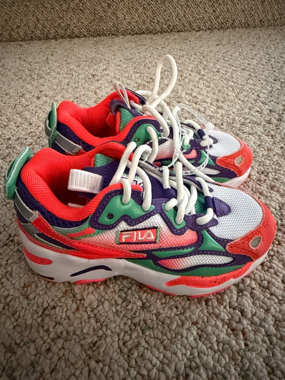 Fila Kids Neon Coral, Purple & Green Athletic Sneakers